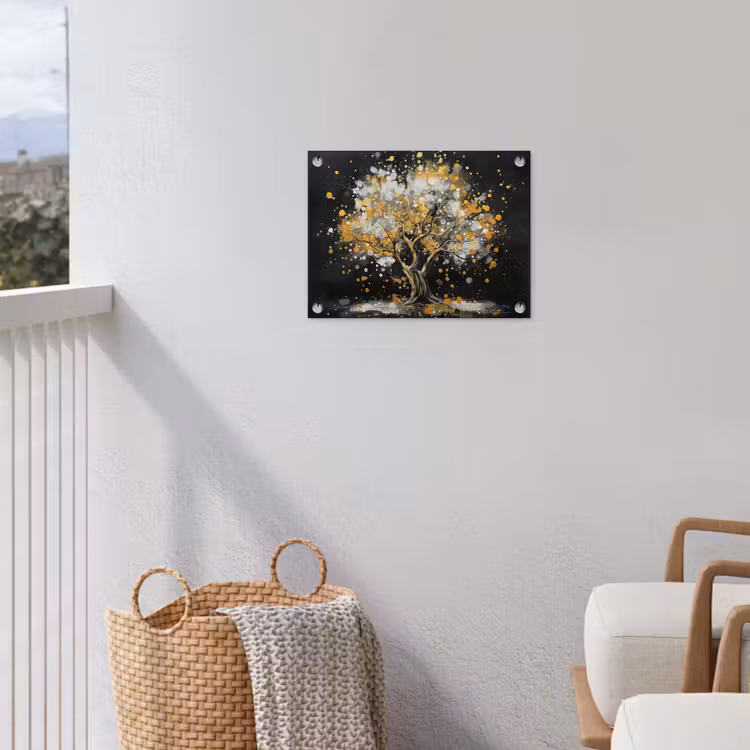 Tuinposter - Boom - Zwart - Goud - Wit - Modern — 3