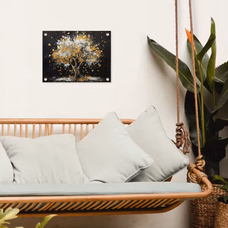 Tuinposter - Boom - Zwart - Goud - Wit - Modern — 5