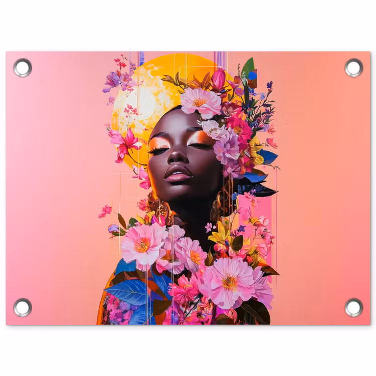 Tuinposter - Kleurrijk - Bloemen - Vrouw - Zon — 1