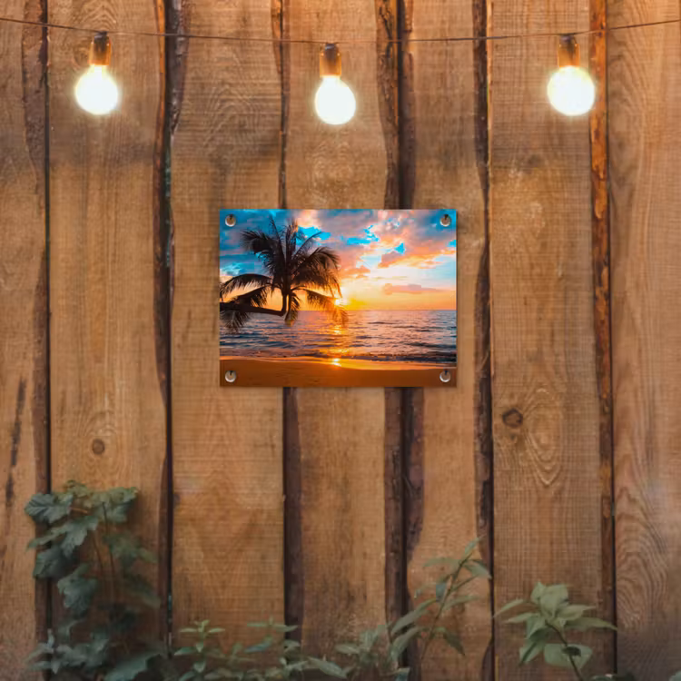 Tuinposter - Palm - Zonsondergang - Horizon - Strand - Zee - Tropisch — 2
