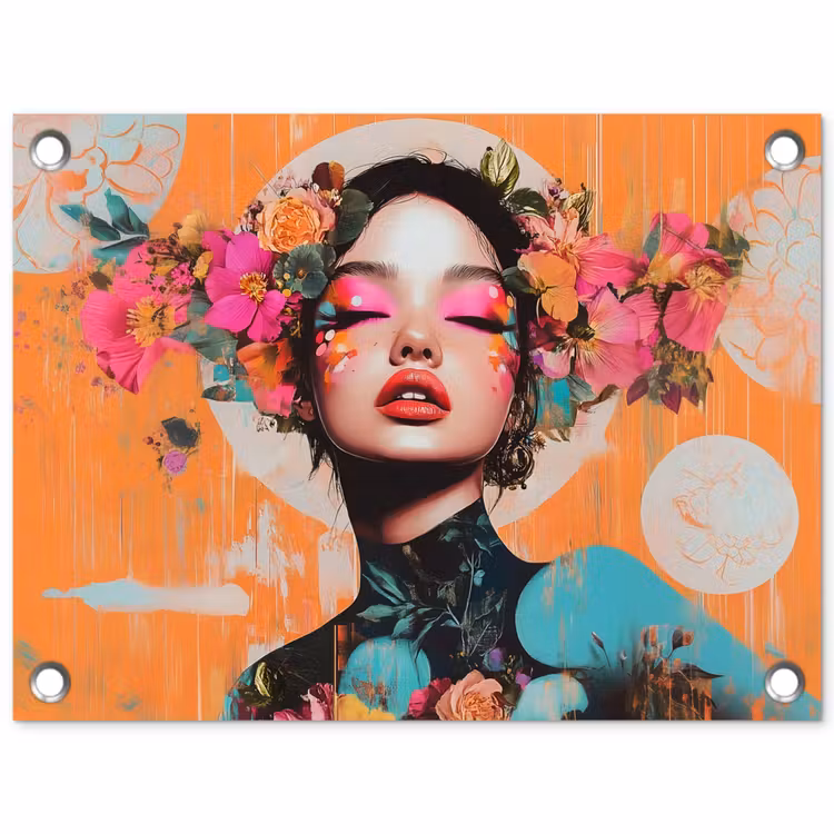 Tuinposter - Portret - Vrouw - Abstract - Bloemen — 1