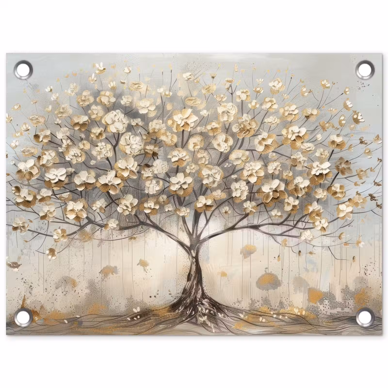 Tuinposter - Boom - Beige - Goud - Verflook - Grijs — 1
