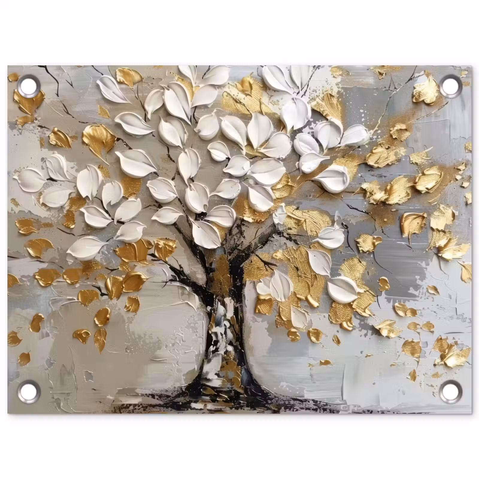 Tuinposter - Boom - Beige - Grijs - Goud - Abstract — 1