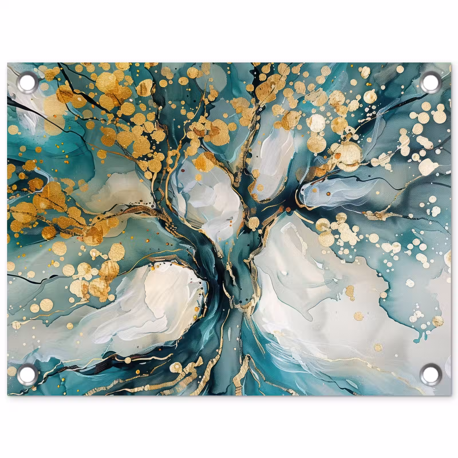 Tuinposter - Boom - Modern - Verflook - Turquoise - Goud — 1