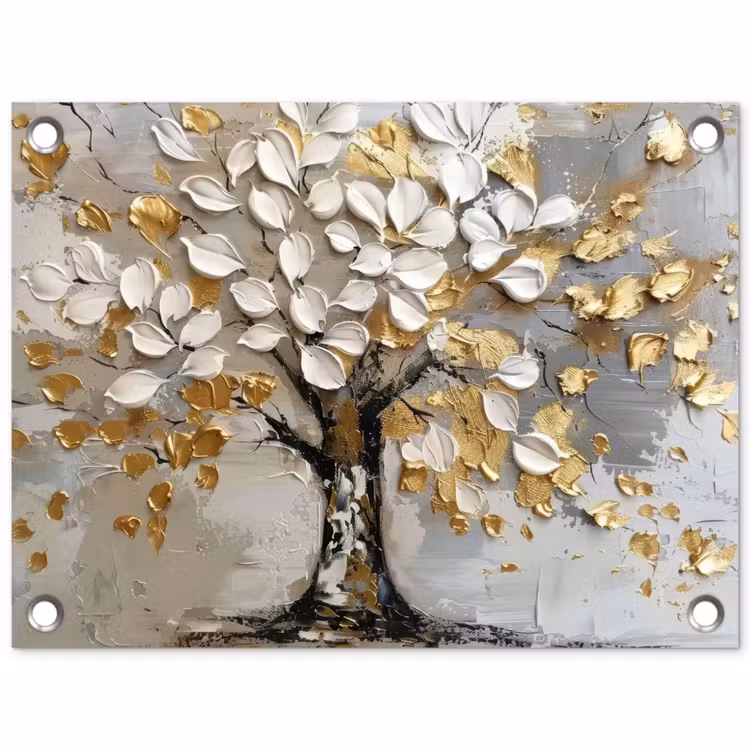 Tuinposter - Boom - Beige - Grijs - Goud - Abstract — 1