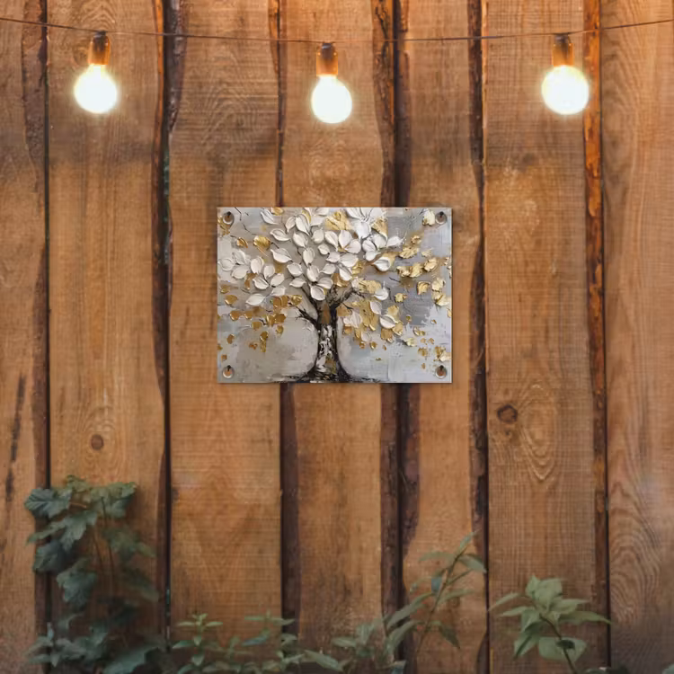 Tuinposter - Boom - Beige - Grijs - Goud - Abstract — 2