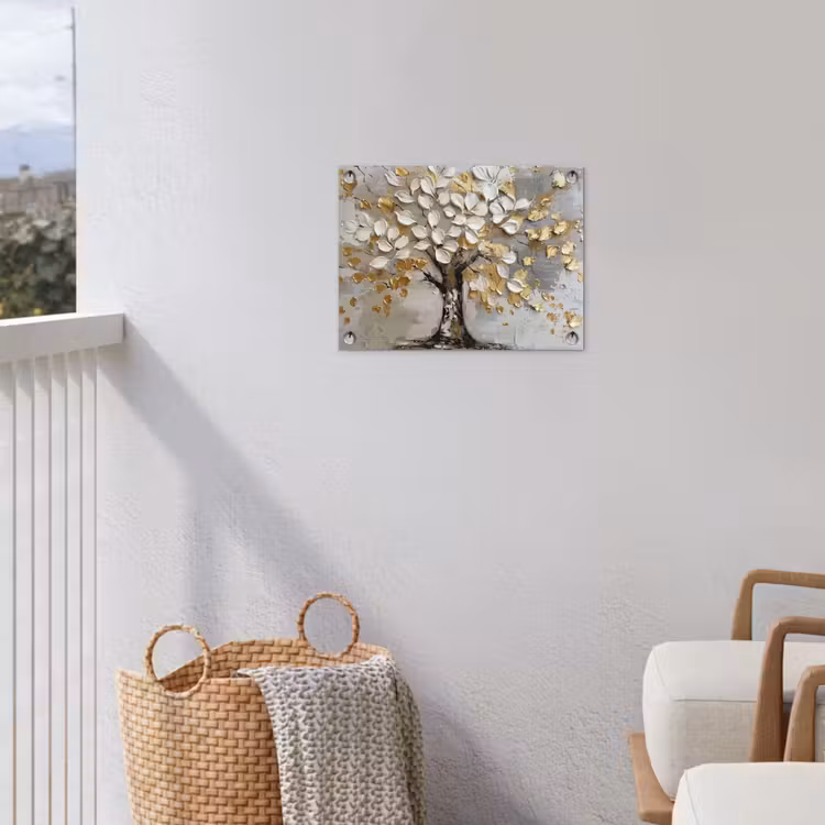 Tuinposter - Boom - Beige - Grijs - Goud - Abstract — 3
