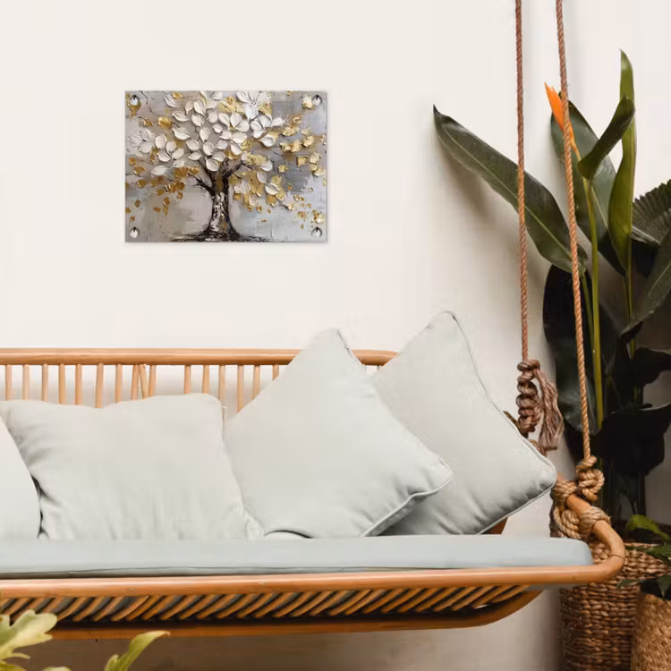 Tuinposter - Boom - Beige - Grijs - Goud - Abstract — 5