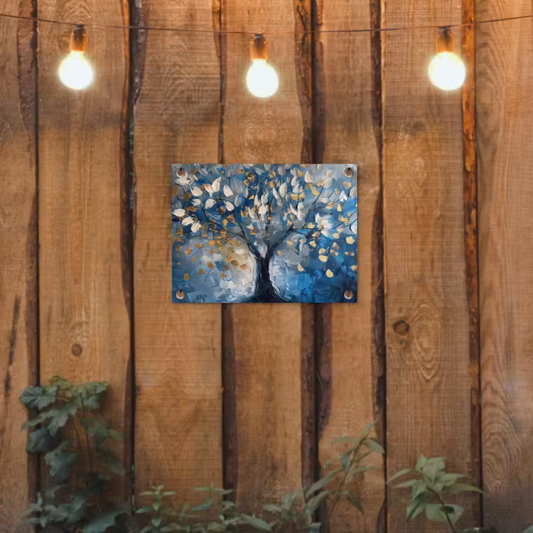 Tuinposter - Boom - Blauw - Goud - Abstract — 2