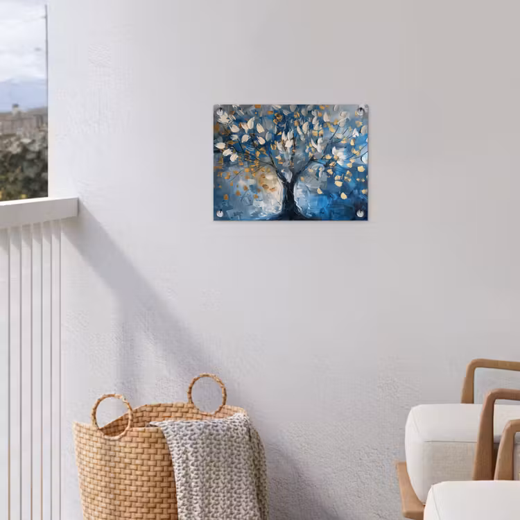 Tuinposter - Boom - Blauw - Goud - Abstract — 3