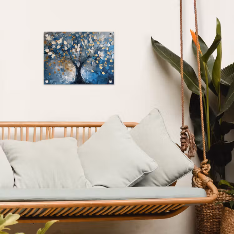 Tuinposter - Boom - Blauw - Goud - Abstract — 5