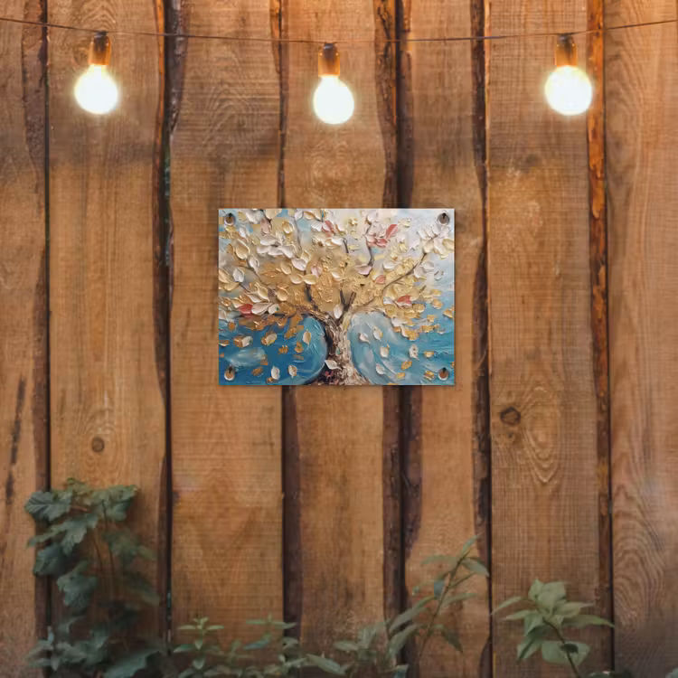 Tuinposter - Boom - Blauw - Goud - Abstract - Modern — 2