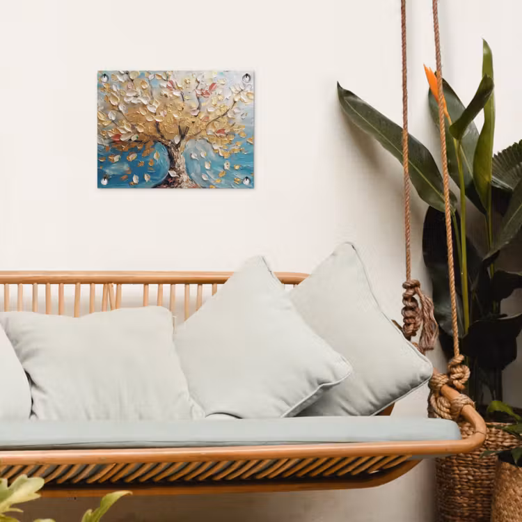 Tuinposter - Boom - Blauw - Goud - Abstract - Modern — 5