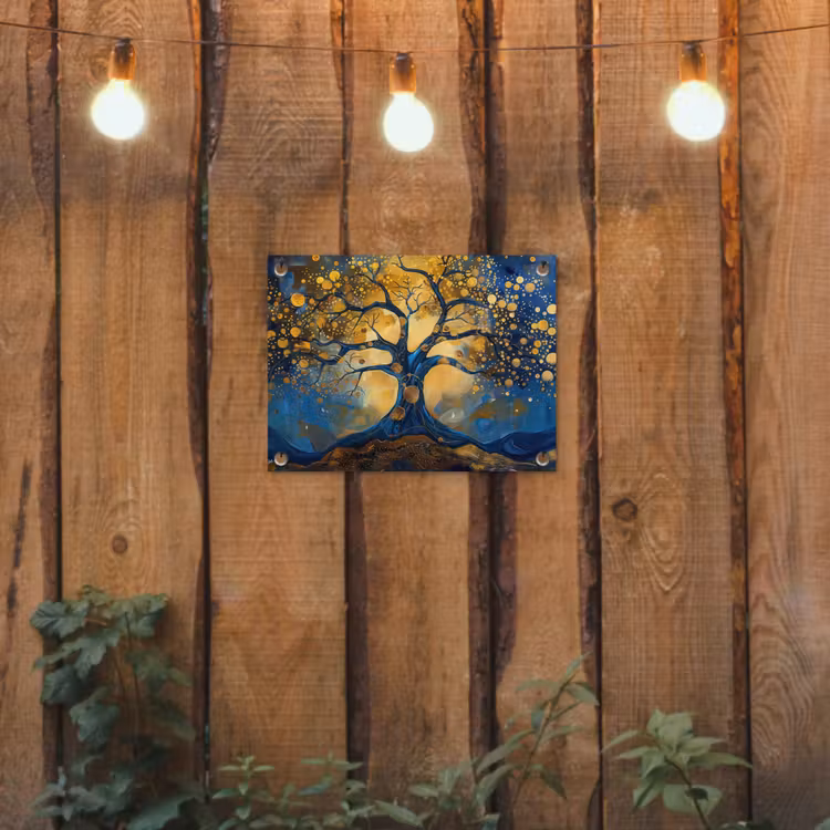 Tuinposter - Boom - Levensboom - Blauw - Goud — 2