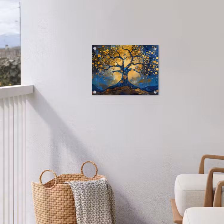 Tuinposter - Boom - Levensboom - Blauw - Goud — 3