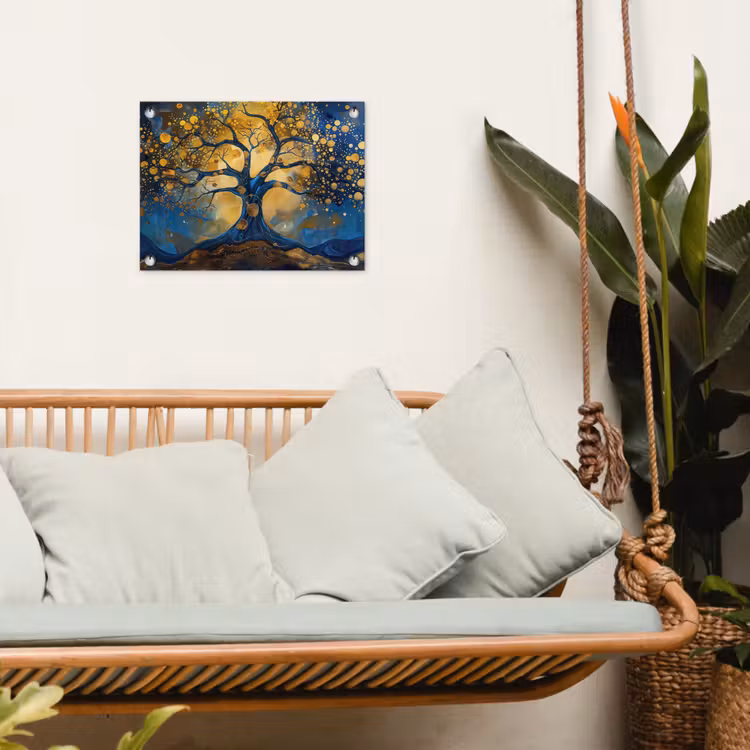 Tuinposter - Boom - Levensboom - Blauw - Goud — 5