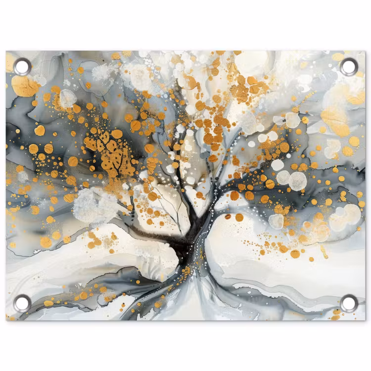 Tuinposter - Boom - Modern - Abstract - Goud - Zwart - Wit — 1
