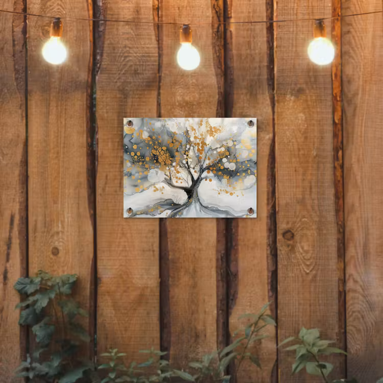Tuinposter - Boom - Modern - Abstract - Goud - Zwart - Wit — 2