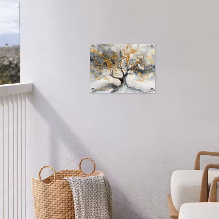 Tuinposter - Boom - Modern - Abstract - Goud - Zwart - Wit — 3