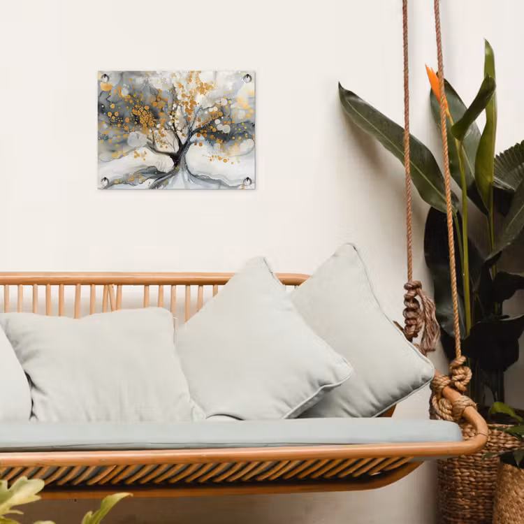 Tuinposter - Boom - Modern - Abstract - Goud - Zwart - Wit — 5