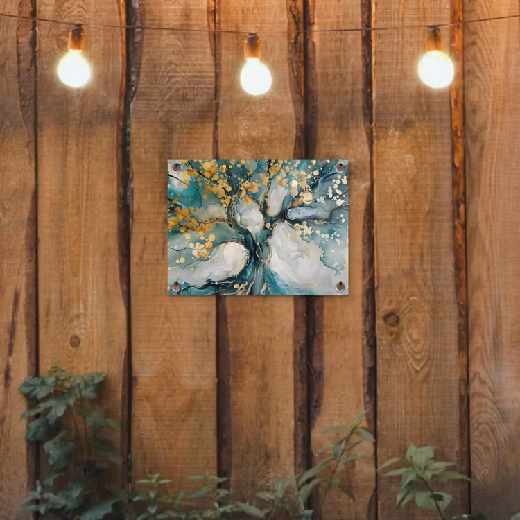 Tuinposter - Boom - Modern - Verflook - Turquoise - Goud — 2