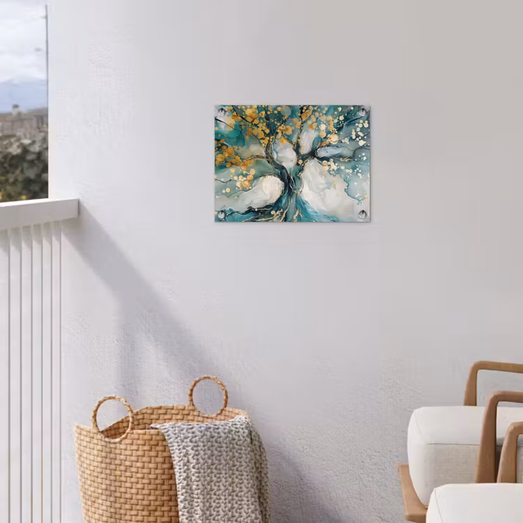 Tuinposter - Boom - Modern - Verflook - Turquoise - Goud — 3