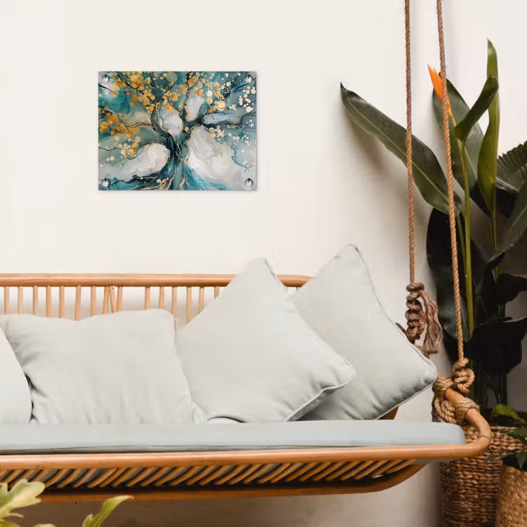 Tuinposter - Boom - Modern - Verflook - Turquoise - Goud — 5