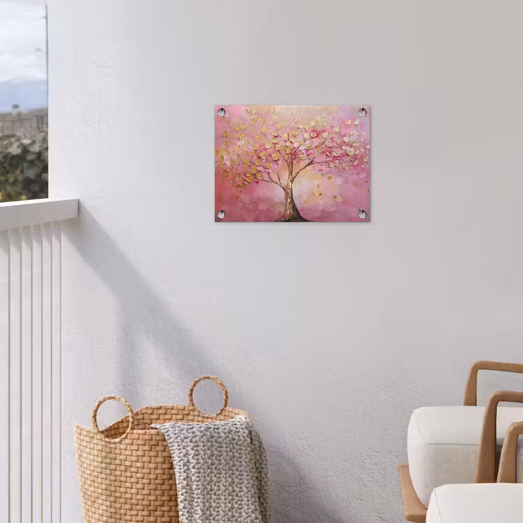 Tuinposter - Boom - Roze - Goud - Modern — 3