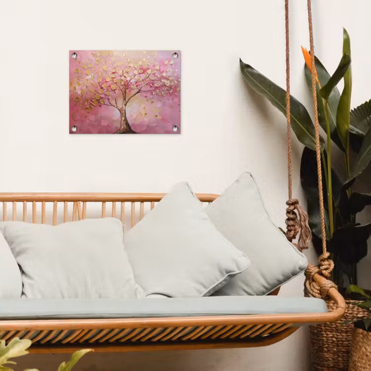 Tuinposter - Boom - Roze - Goud - Modern — 5