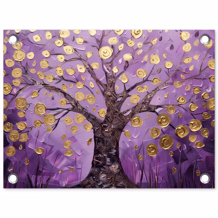 Tuinposter - Levensboom - Boom - Paars - Goud - Modern — 1