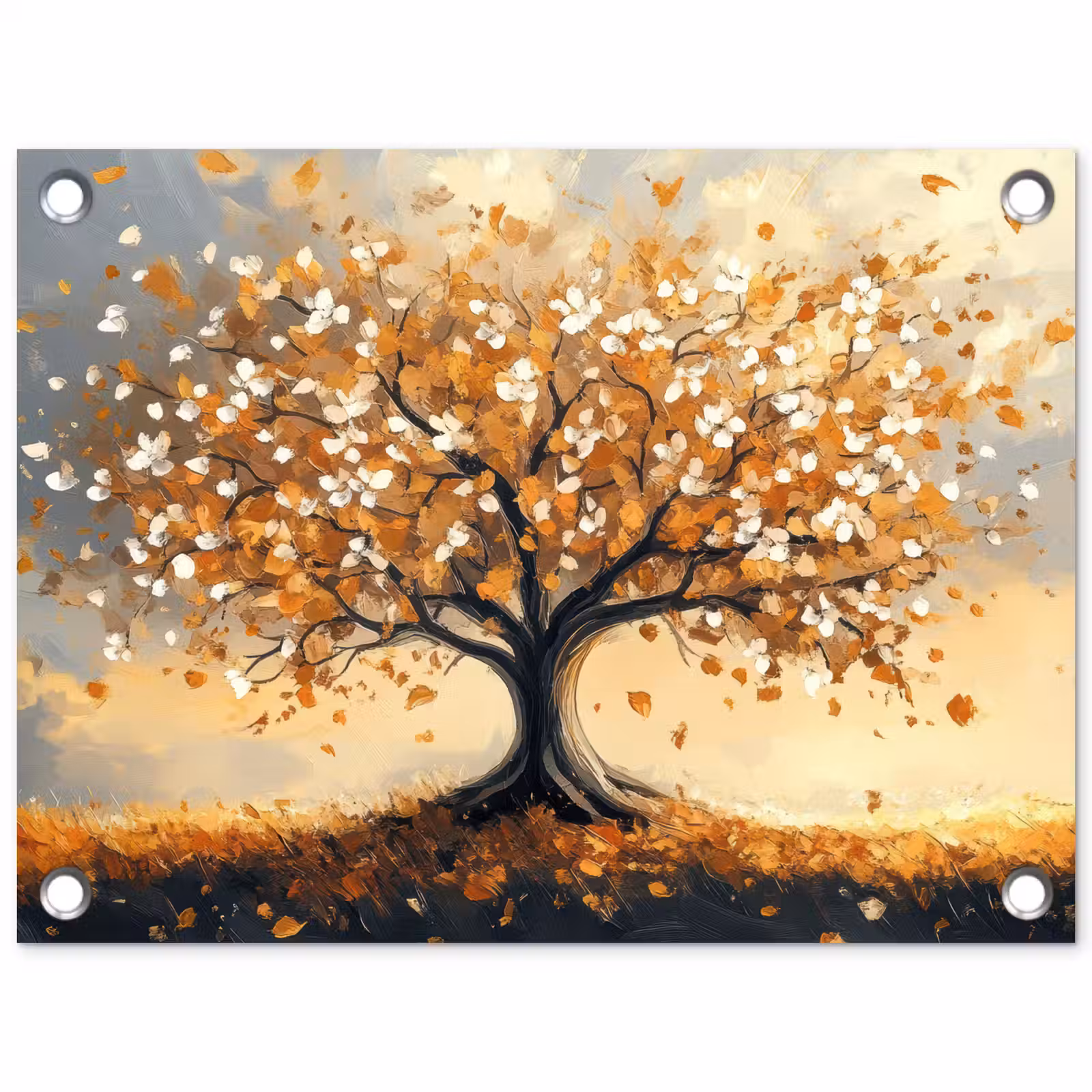Tuinposter - Herfst - Boom - Oranje - Bladeren - Levensboom - Abstract — 1
