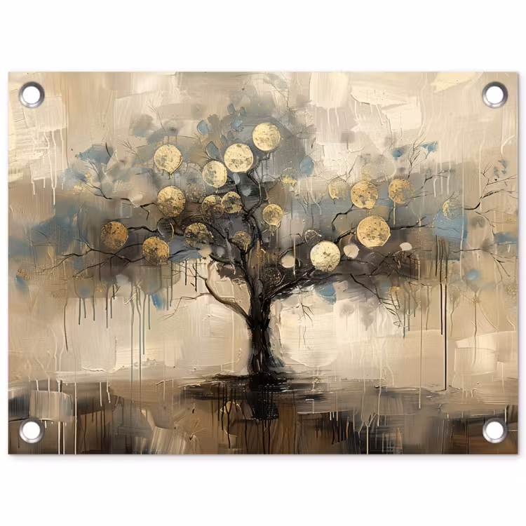 Tuinposter - Beige - Abstract - Boom - Goud — 1