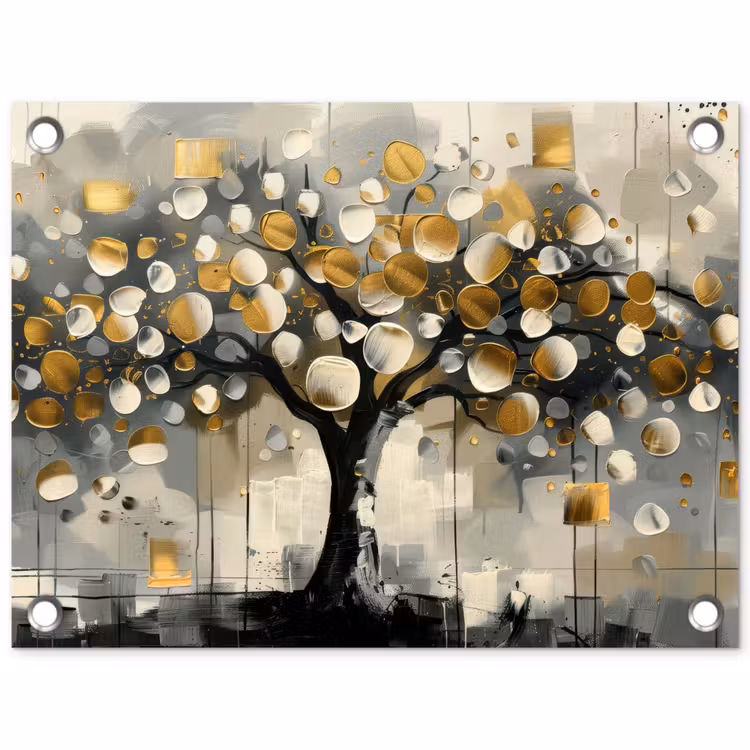 Tuinposter - Boom - Abstract - Beige - Goud - Zwart — 1