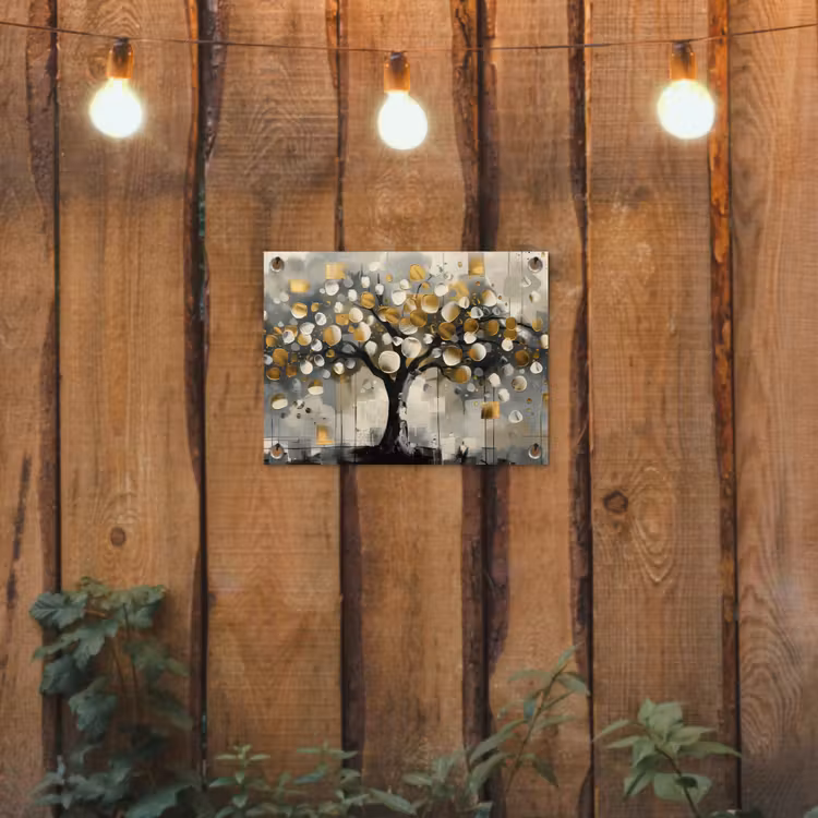 Tuinposter - Boom - Abstract - Beige - Goud - Zwart — 2