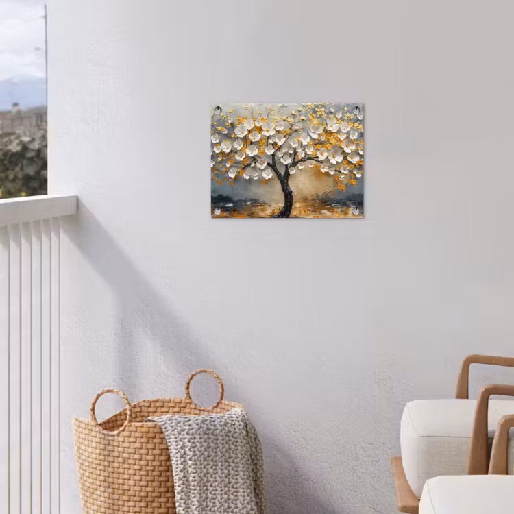 Tuinposter - Boom - Bloemen - Goud - Beige — 3
