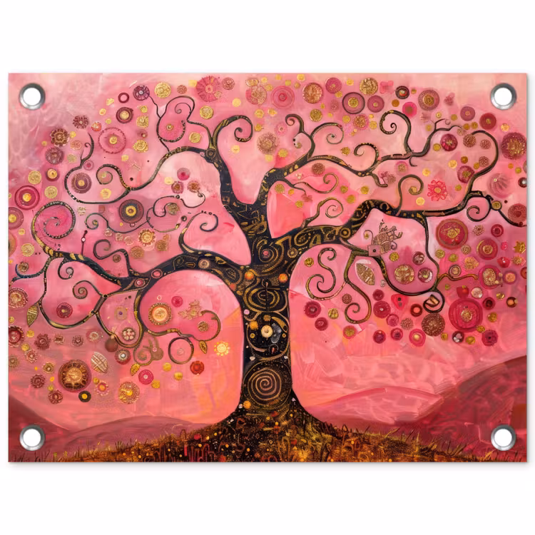 Tuinposter - Boom - Levensboom - Roze - Goud — 1