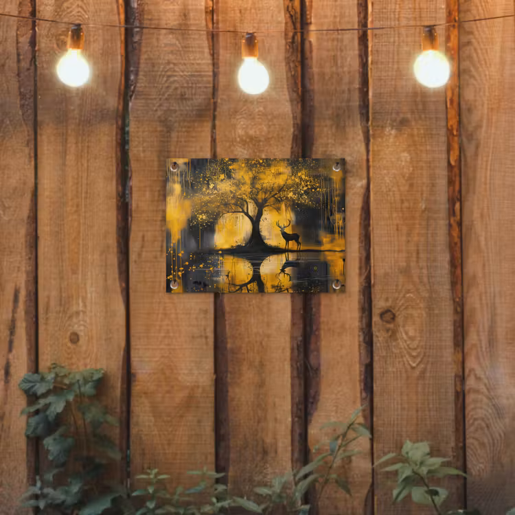 Tuinposter - Boom - Verflook - Hert - Natuur - Goud — 2