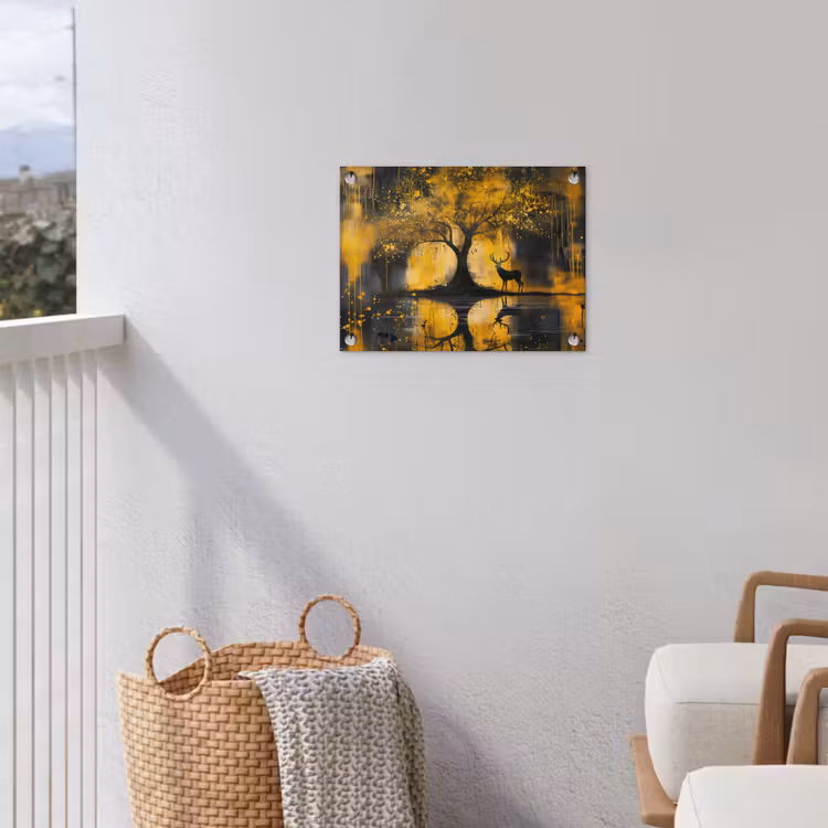 Tuinposter - Boom - Verflook - Hert - Natuur - Goud — 3