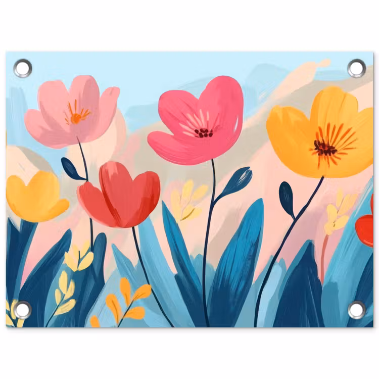 Tuinposter - Illustratie - Bloemen - Kleurrijk — 1