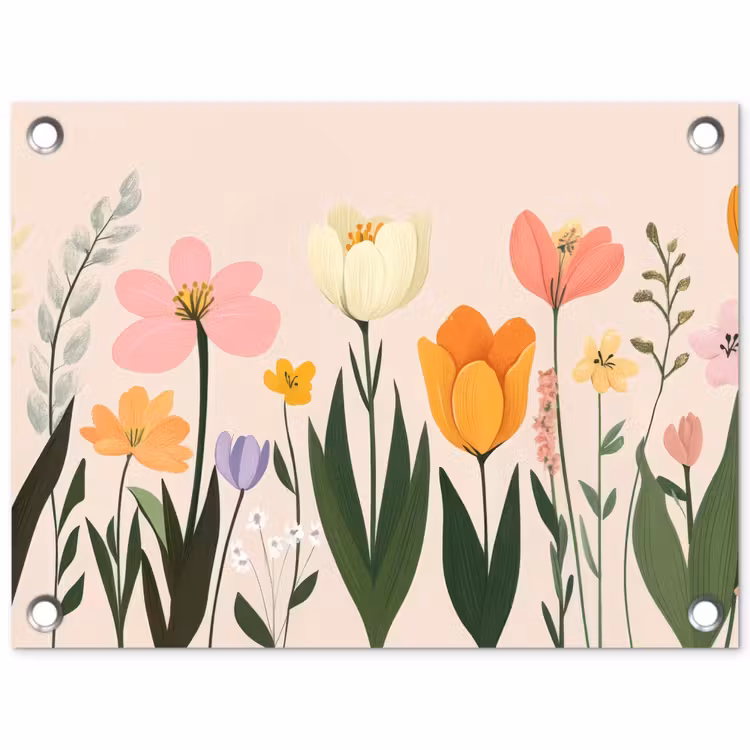 Tuinposter - Pasteltinten - Bloemen - Illustratie — 1
