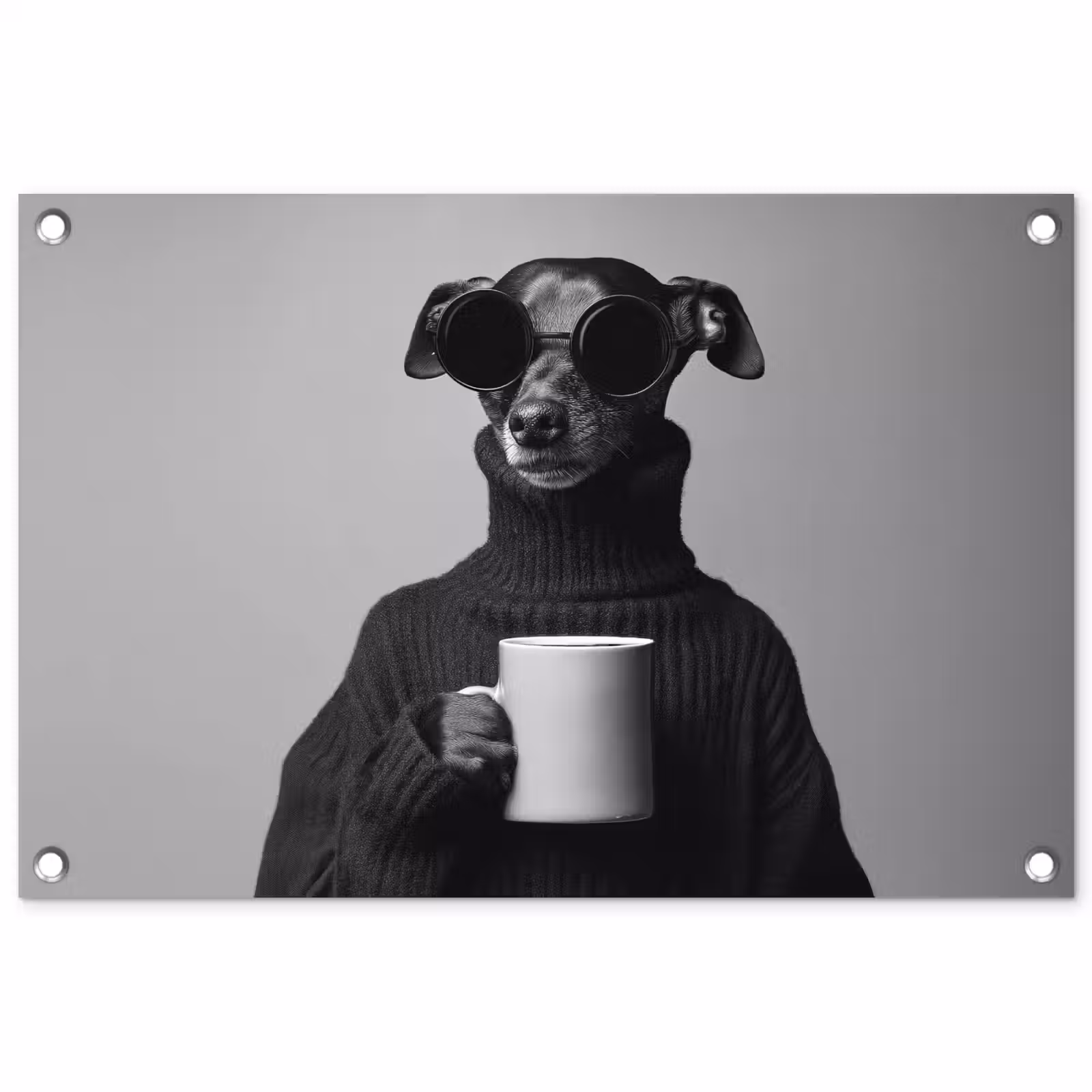 Tuinposter - Coltrui - Hond - Bril - Mok — 1