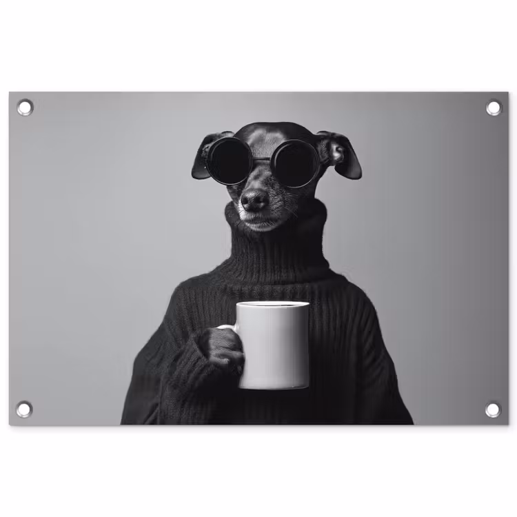 Tuinposter - Coltrui - Hond - Bril - Mok — 1
