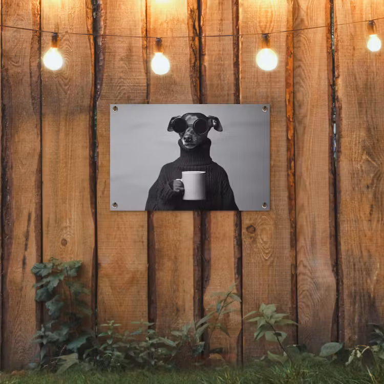 Tuinposter - Coltrui - Hond - Bril - Mok — 2