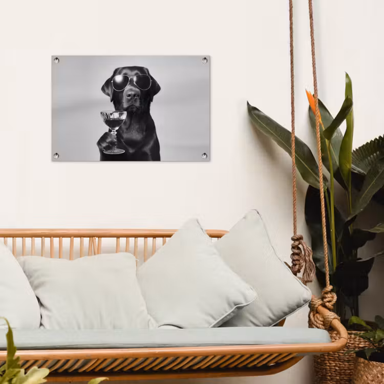 Tuinposter - Hond - Zwart - Wijnglas - Zonnebril — 5