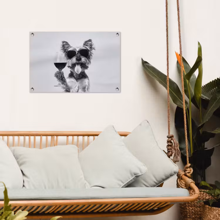Tuinposter - Hondje - Wijnglas - Zonnebril - Enthousiast — 5