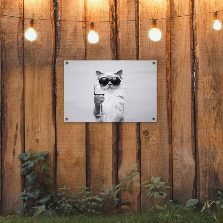 Tuinposter - Kat - Zonnebril - Wijnglas - Langharig — 2