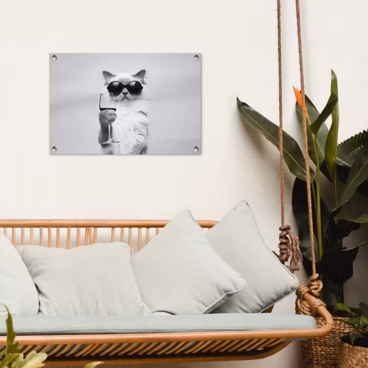 Tuinposter - Kat - Zonnebril - Wijnglas - Langharig — 5