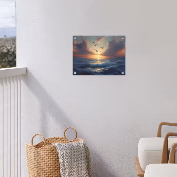 Tuinposter - Meeuwen - Zonsondergang - Zee - Wolken — 3