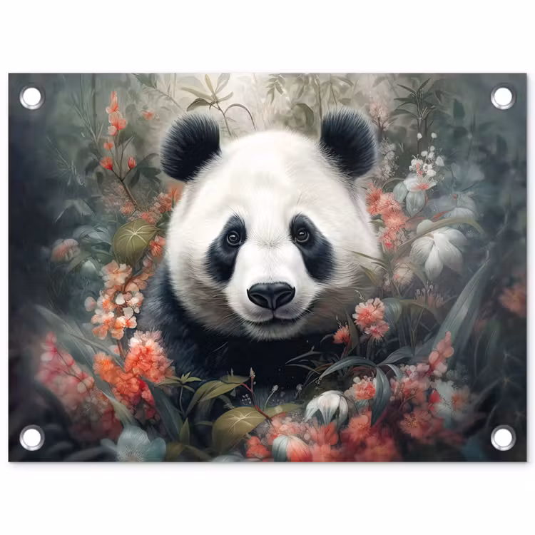 Tuinposter - Panda - Wilde dieren - Bloemen - Natuur — 1