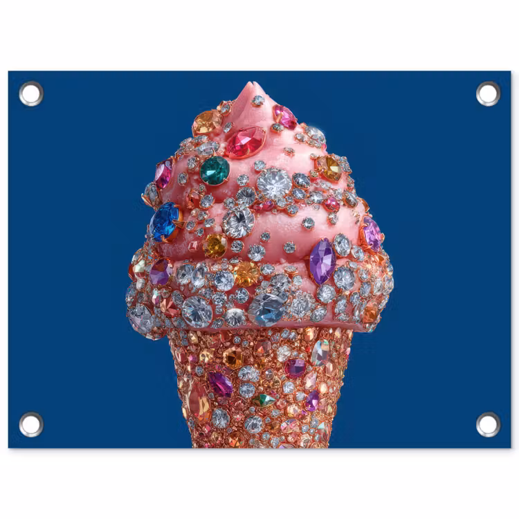 Tuinposter - Ijsje - Hoorntje - Steentjes - Blauw — 1